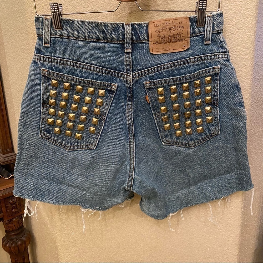 Vintage LEVI’S 951 Women Orange Tab Gold Stud Lace Design Jean Shorts Size 10 M